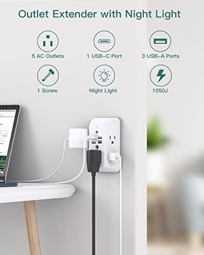 Филтър мрежа, Удължаване контакти с Ночником и мрежов филтър Power Strip с 10 Розетки и 4 USB порта