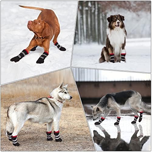 Топли обувки за куче - куче Обувки на руното подплата, за кучета от средни по размер с завязками - Зимни обувки за кучета с неплъзгащи здрава подметка - Светлоотразит