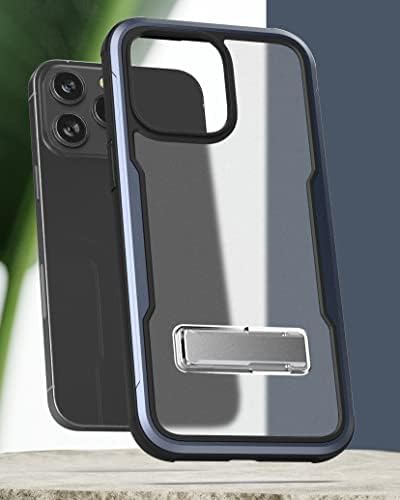 Exos-Броня в черупка, предназначени за своята практика iPhone 14 PRO с кобур на колана [Ультразащитная] Алуминиева рамка и Метална поставка за крака (в синьо)