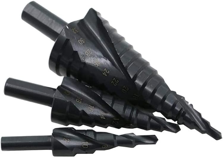 Пробивни ступенчатые бита Комплект от 3 теми 4-32 мм, HSS Кобальтовые ступенчатые тренировки Набор от Азотни HSS спирални