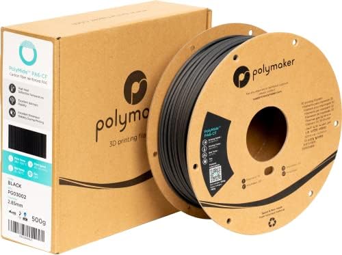 Найлонова нишка 2,85 мм (3 мм) PA6-CF 2,85 Черен цвят, найлонова нишка, изработени от въглеродни влакна 500 г 2,85 мм, найлон без деформация Polymaker PolyMide PA6-CF, печат само в 3D-принтер?