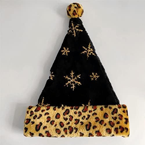 QTMY 2 Опаковки, Черна Леопардовая Коледна Шапка на дядо коледа със Златни Пайети във формата на Снежинки, за Възрастни, Семейни Коледни Коледни Празнични Вечерни Укр