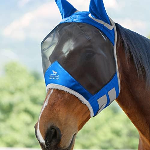 Harrison Howard Pro Светещ маска за езда Стандартна със Защитата на Ушите от ултравиолетови лъчи за коня Signature Blue Medium Cob