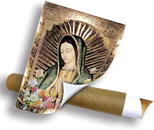 Портрет на Дева мария от Гуадалупе в половината на тялото Рози (12 x 16) Златна Фолио - Религиозно Стенно Изкуство Ламиниран Принт Плакат Без Рамка Декорация на Дома, Art