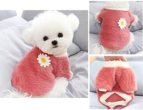 LOYY/ Пуловери за малки Кучета, Плюшени Пуловер с кръгло деколте и цветя в стил Маргаритки за Момичета, Есента и Зимата