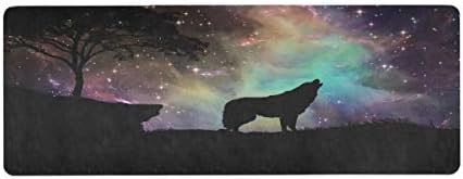 Нескользящий килимче за Йога Qilmy Galaxy Wolf - Продълговати Тънки Постелки за упражнения - Печатни подложка с Висока плътност, дебелина 1 мм за Тренировки за Разтягане и Т