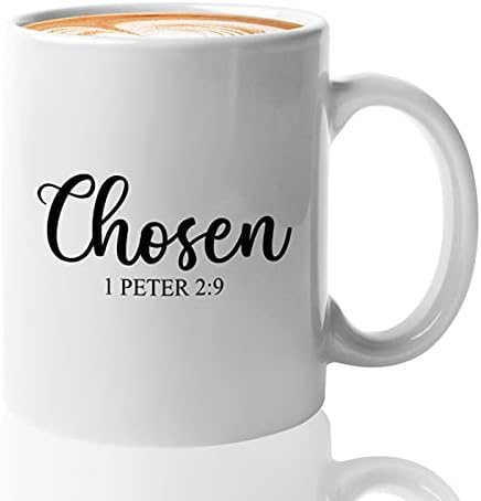 Християнската кафеена чаша - Любими на 1 Петър 2:9 - Религиозен стих от Библията Петър Вярата на Исус Християнството (11 грама, Бяло)