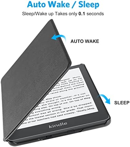 Калъф OMOTON за Kindle Paperwhite 2021 г. съобщение (11-то поколение), Тънък, Лек калъф от изкуствена кожа с функция за автоматично преминаване в режим на готовност, черна