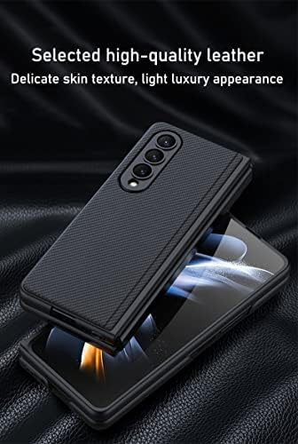 Калъф SHIEID Samsung Z Fold4 със стойка, Калъф Galaxy Z Fold4 от естествена кожа, Вградена защитно фолио за екрана, ултра тънък калъф за телефон, съвместим с Samsung Galaxy Z Fold4, черен