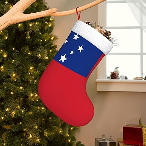 QG ZZX Коледни Чорапи с Бяла Супер Меки Плюшени Белезници, Коледни Чорапи с Самоанским Флага, Коледни Украси, Отглеждане