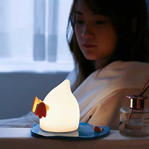 DEIOVR led Лампа под формата на Сладка Уточки за деца, лека нощ под формата Лежи Плоска Уточки, нощна светлина за детска Акумулаторна Нощна Сензорна лампа с таймер за 15 м