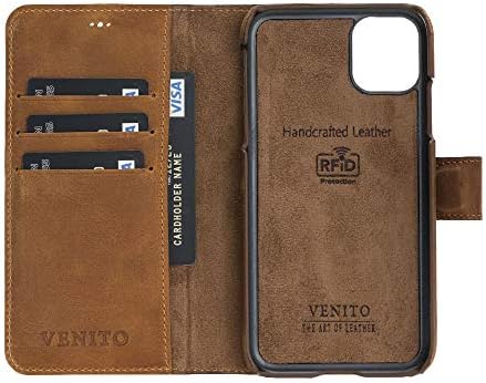 Кожен калъф-портфейл Venito Florence за телефон, съвместим с iPhone 11 - Допълнителна защита с RFID заключване - Подвижни