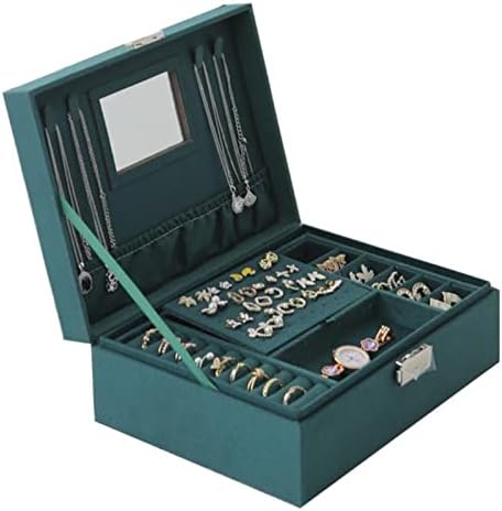 ZTHOME Кадифе кутия за съхранение на бижута Ретро Зелен Стилен Голям Капацитет Часовници, Обеци, Пръстени, Подарък Калъф за съхранение на 1 бр. (Цвят: А01 23x17x10,5 см)