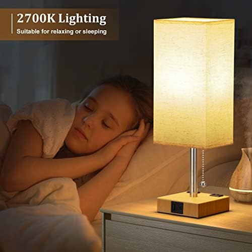 Нощна лампа с 3 Цветови режими - Настолна лампа за спалня с портове за зареждане на USB C + A, Нощна лампа 2700-5000