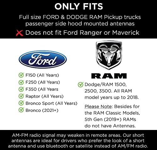 Подмяна на антената EcoAuto Bullet за товарни автомобили Dodge Ram и Ford F150 F250 F350 Super Duty Ford Raptor Bronco