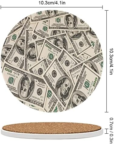 Пари Американските Стодоларови Банкноти Керамични Подложки Абсорбиращи Дървени Влакчета Кръгли поставки за чаши 6ШТ