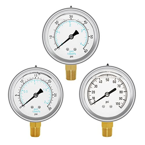 Манометър Joywayus 0-30 паунда на квадратен инч 0-60 паунда на квадратен инч 0-100 psi, Латунное Ниска планина с външна