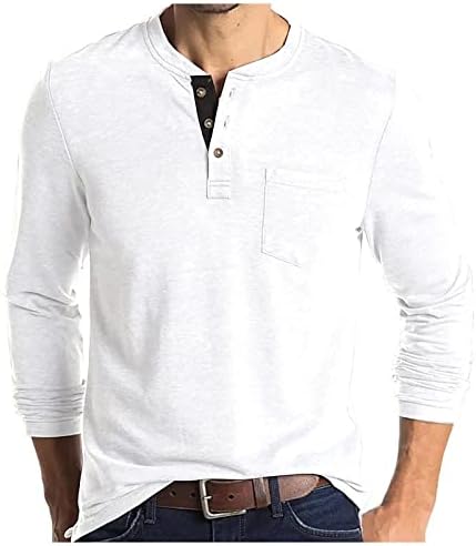 Мъжки Модни Ризи Хенли, Однотонная Тениска с кръгло деколте и дълъг ръкав, Пуловер Копчета, Ежедневни Потници, Блузи