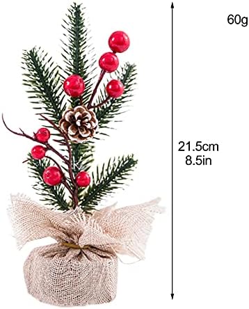 SINGFNH Мини Изкуствена Коледна Елха 8,5 Настолна Коледно Дърво с Плодове и Основа от Зебло Теми за Централната Маса