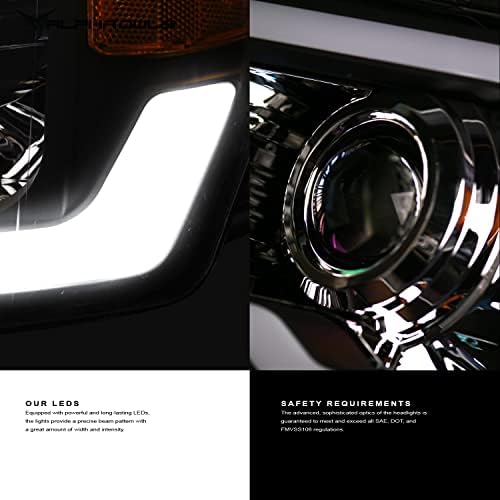 Фарове Alpha Owls 8711316 серия Quad-Pro с пълен led прожектор С бяла led лента и последователно сигнал - Черен Кехлибар Подходящ за модели на Toyota Tundra 2007-2013/2008-2017 Sequoia Halogen