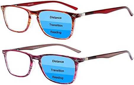 BONCAMOR, 2 опаковки Прогресивно многофокусных Очила за четене, Мъжки и Женски на Компютърни очила за четене, блокиране на синя светлина, от пренапрежение на очите (Черв