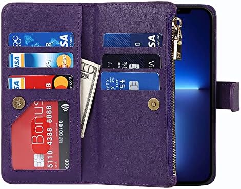 Чанта-портфейл YuHii iPhone 13 pro с титулярите за карта с цип за жени, Калъфи за мобилни телефони iPhone 13 pro, устойчив