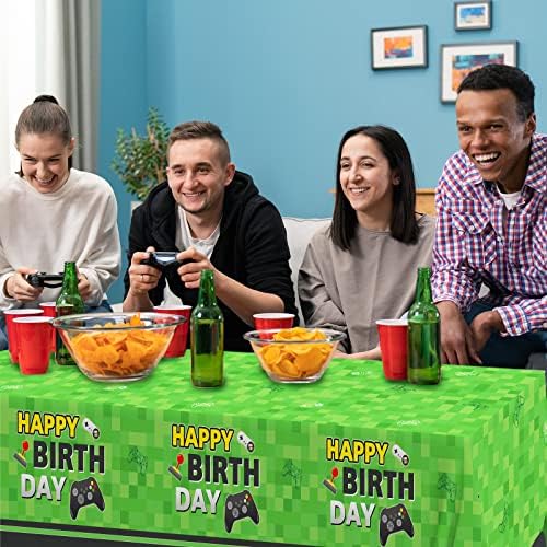 Аксесоари за партита с видео игри, Зелени Покривки за Еднократна употреба за игри рожден Ден, Украса игри рожден Ден