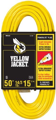 Удължител Yellow Jacket 2886, посочен в UL, 14/3 15 Amp Premium SJTW 25' (7,62 м) със заземяване (3 зъб) Край на контакти