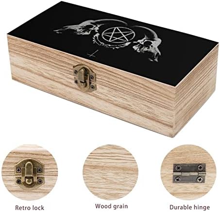 Готически Оккультный Сатана Пента Символ Е Череп, Дървена Кутия За Съхранение На Настолен Малък Декоративен Органайзер