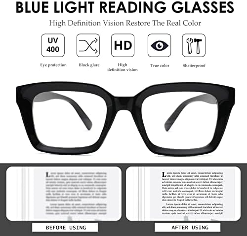 NULOOQ, 2 опаковки на Стилни женски Очила за четене, Квадратни Очила в стил Опра, Блокиране на Синята Светлина, за жени, 1,5 2,0 2,5 3,0