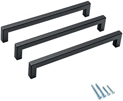 Aibeli 30 X 8 инча (от центъра към центъра на 8 инча) Матиран Черен Квадратен Шкаф С дръжки за чекмеджета Дръжки за шкафове