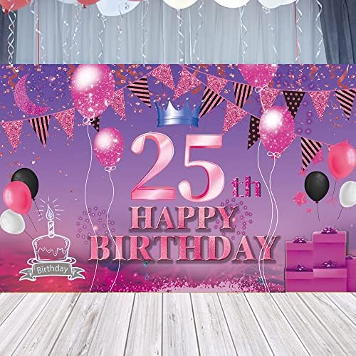 Фон с 25-ия Рожден Ден на Банер Розово Лилаво 25-ти Знак Плакат 25 Парти по повод Деня на Раждането, за да проверите за Юбилейна Фотобудки Фон за Снимки Украса за парти п