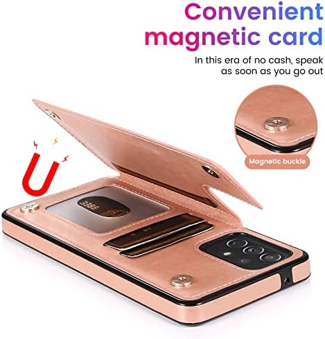 Разработен за Samsung Galaxy а a53 5G Калъф с държач за карти, Тънък калъф-портфейл от изкуствена кожа за жени с релефна под формата на цветя-пеперуди, Поставка за карти, Магн?