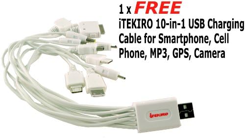 iTEKIRO AC Стенно Зарядно за Кола dc Комплект за Sony NP-FM90 NP-FM91 NP-QM50 NP-QM51 NP-QM70 + iTEKIRO 10-в-1 USB Кабел