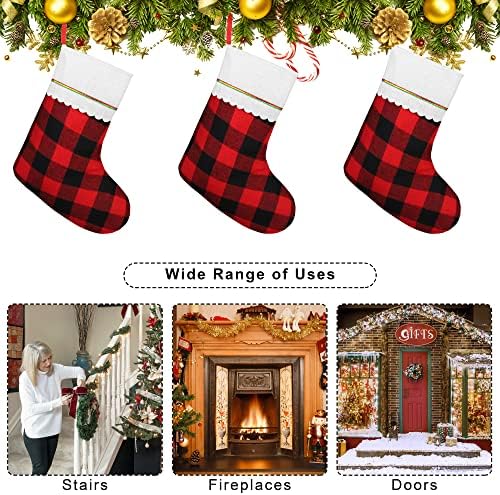 Fovths, 16 опаковки, Коледни Филц Чорапи, Коледни Чорапи, в клетка от Бъфало, 15 инча, Коледни Окачени Чорапи, Сувенири за Празнични партита, Чорапи за украса на Коледната