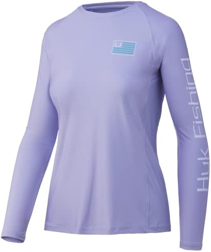 Дамски стандартна риза за изпълнения с дълъг ръкав HUK Pursuit + Защита От Слънцето, Huk & Bars-Лавандула, Малка
