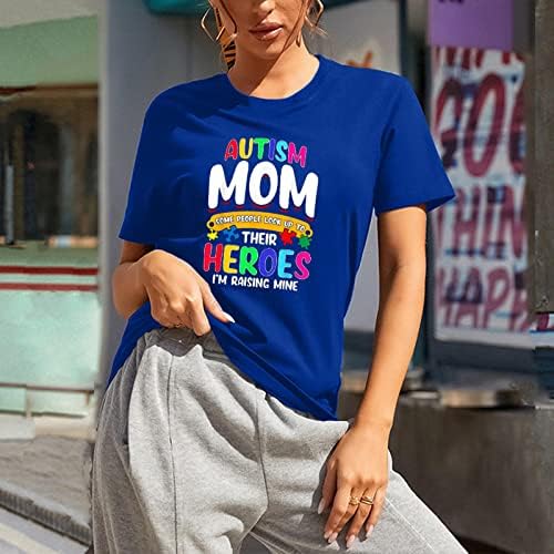 SUNSHUI Годишна Жена Базова Тениска, Потник, с кръгло деколте и Писмото Принтом за Деня на Майката, Ежедневни Основна