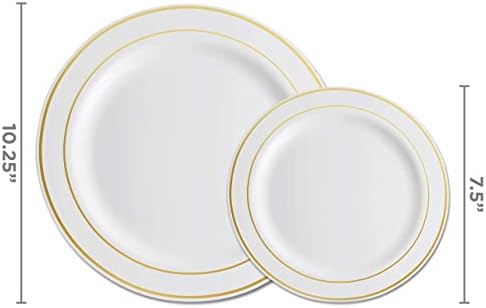Набор от златни съдове от 350 предмети - 50 Гости пластмасови чинии със златен ръб - 50 прибори за хранене от златния пластмаса - 50 пластмасови чашки със златен ръб - 50 ле?