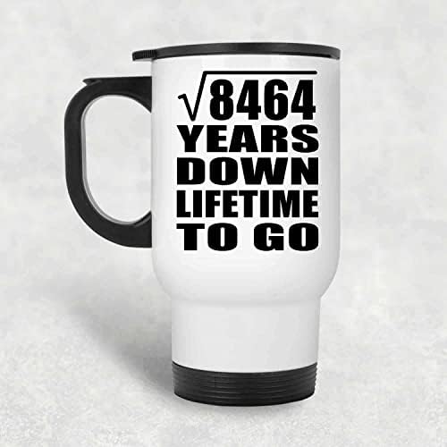 Designsify 92-та Годишнина на Корен Квадратен от 8464 Години Живот, Бяла Пътна 14 унция Чаша От Неръждаема Стомана, Изолиран