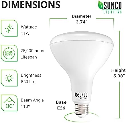 Sunco 48 Опаковки led лампи BR30 за вътрешно прожекторного осветление с Мощност 11 W, еквивалент на 65 W, топло бяла 3000 ДО 850 LM, цокъл E26, срок на експлоатация 25 000 часа, вграден Can