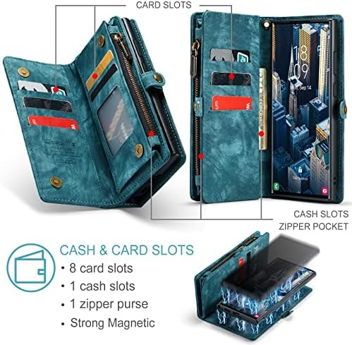 Kowauri за Samsung Galaxy S23 Ultra Чанта-портфейл, Чантата с цип, Кожен портфейл-Книжка с държач за карти, Каишка за