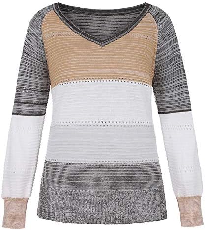 Дамски пуловери MUDUH, Съкратен V-Образно Деколте, Без Контрастен Цвят, Модни Ред, Кухи Случайни Пуловер