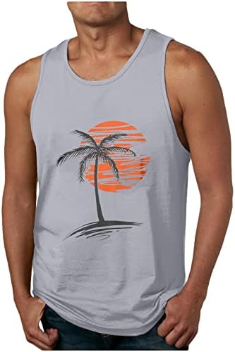 Тениски с Палмово Дърво, Потници за Мъже, през Цялата Деколте, Риза Без Ръкави, с Шарките на Залез слънце, Мускулна Риза