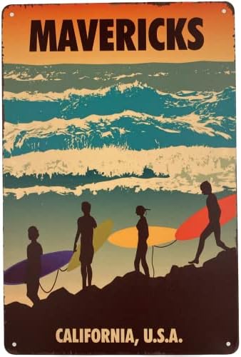 Лидице табела | Метален Стенен Плакат | Сърфистите в Маверикс, Калифорния, САЩ, 8 x 12 см. | Художествена Илюстрация
