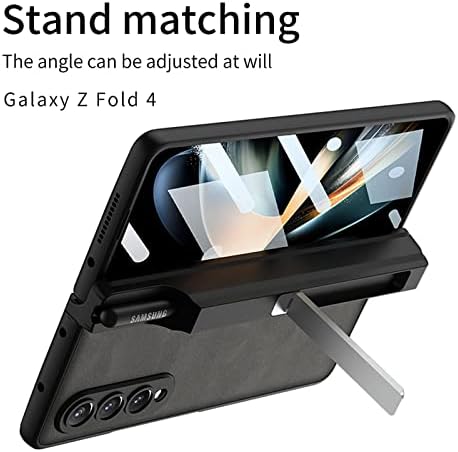 ФИРМЕН КОМПЛЕКТ за Samsung Galaxy Z Fold 4 Case, Кожен калъф Galaxy Z Fold 4 със стойка и капацитивен държач за химикалки,