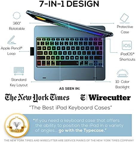 Калъф-клавиатура за iPad 10,2-инчов iPad 2021 9-ия, 8-ия и 7-ия поколения, Air 3, Pro 10,5 в 11 цвята - 10-цветна подсветка,