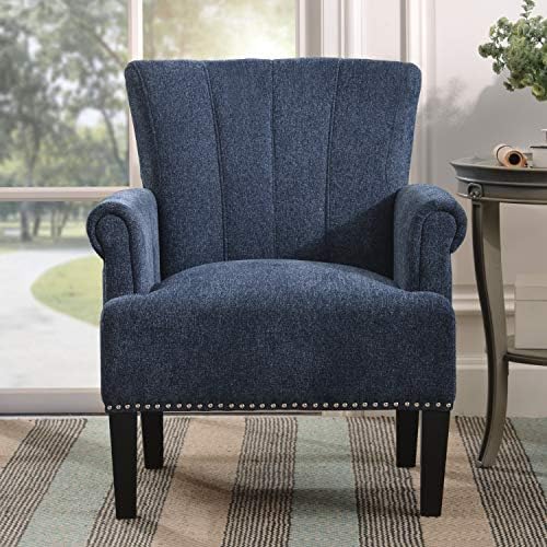 Merax Тъмно синьо съвременно стол с нитове, тканевое стол с акцент за спалнята, хола, комплект от 1