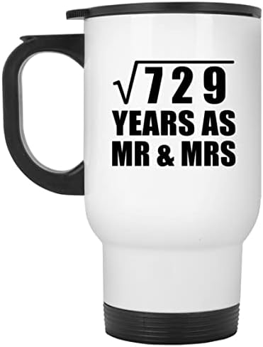 Вземете вашата 27-та Годишнина на Корен Квадратен от 729 години като г-н и г-жа, Бяла Пътна 14 унция Чаша От Неръждаема