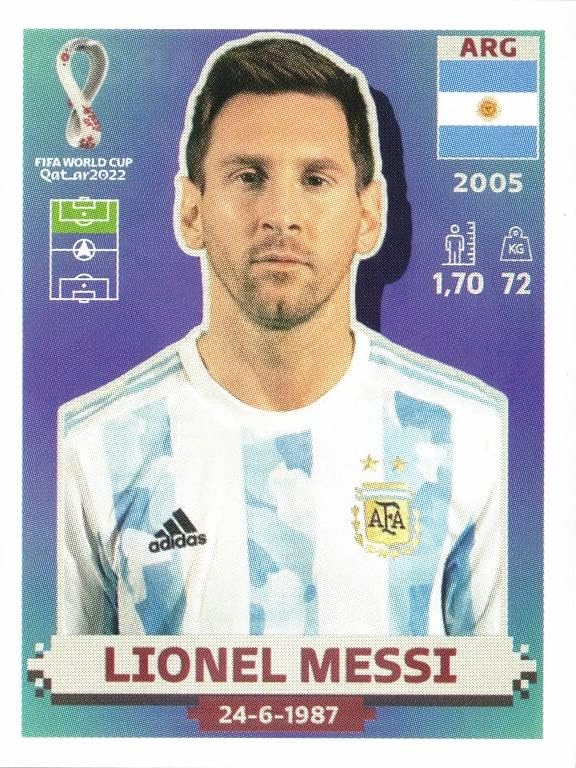 Етикети за световната Купа Панини 2022 ARG20 Стикер на футбол с Лионелем Меси в Аржентина