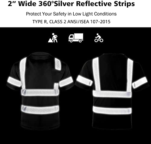 Защитни ризи VENDACE за мъже, 3 опаковки, Светоотражающая Работна Риза Hi Vis с къс ръкав Висока видимост, Черна (XL)